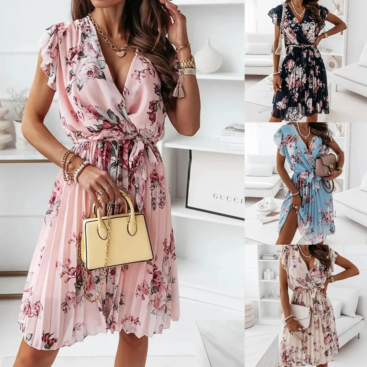 JENOA | Dames Bloemen Zomer Jurk met Taille lint - Zomers & Romantisch