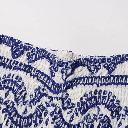 SANTORINI | Strapless Zomerjurk in Blauw Gelaagd Ontwerp – Elegant, Licht & Veelzijdig!