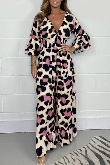 KENZA | Gedurfde Luipaard Print Jumpsuit Voor Dames Met V-Hals - Comfort & Stijl