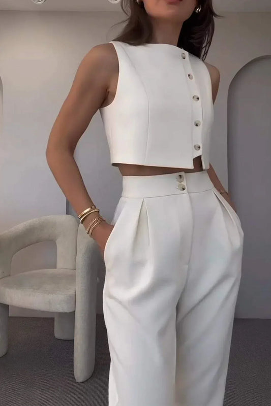 NALANI | Tweedelige Tailleur Dames Set Met Knopen – Chic, Minimalistisch & Perfect Voor Brunch Of City Looks