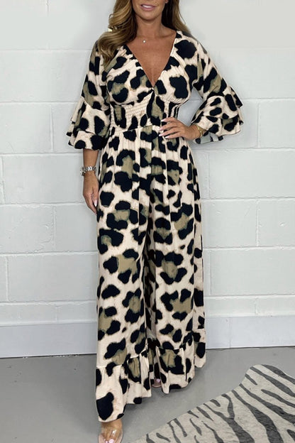 KENZA | Gedurfde Luipaard Print Jumpsuit Voor Dames Met V-Hals - Comfort & Stijl