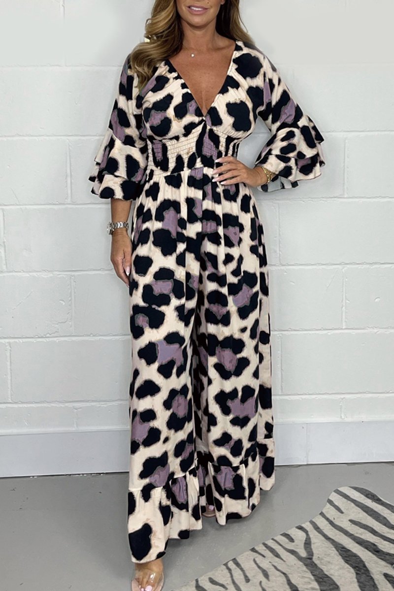 KENZA | Gedurfde Luipaard Print Jumpsuit Voor Dames Met V-Hals - Comfort & Stijl