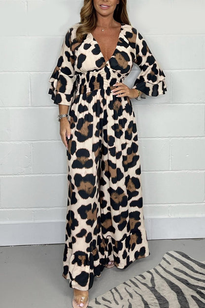 KENZA | Gedurfde Luipaard Print Jumpsuit Voor Dames Met V-Hals - Comfort & Stijl