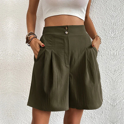 CARO | Dames Zomer Short met Hoge Taille Band met Knopen