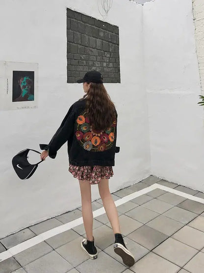 LAYALI | Boho Denim Jasje Voor dames - Boduurwerk op de Rug