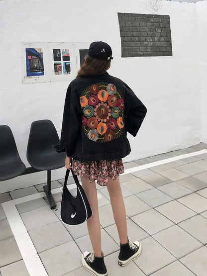 LAYALI | Boho Denim Jasje Voor dames - Boduurwerk op de Rug