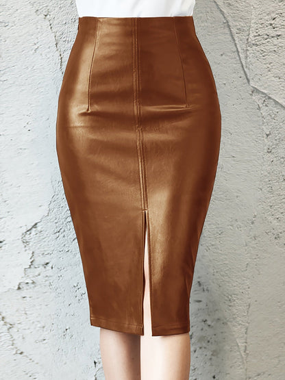 Leren Rok Met Split En Hoge Taille – Trendy En Verfijnd Voor Elke Gelegenheid
