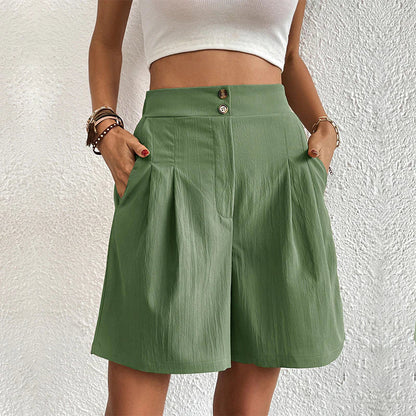 CARO | Dames Zomer Short met Hoge Taille Band met Knopen