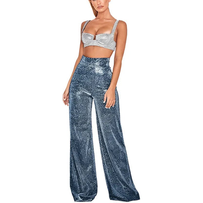 Stijlvolle dames hoge taille broek met glitters | Glamour & comfort in één