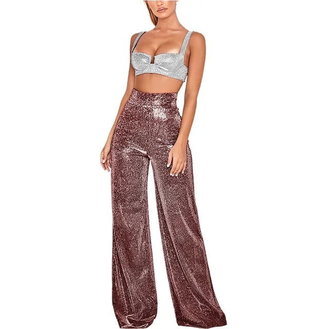 Stijlvolle dames hoge taille broek met glitters | Glamour & comfort in één
