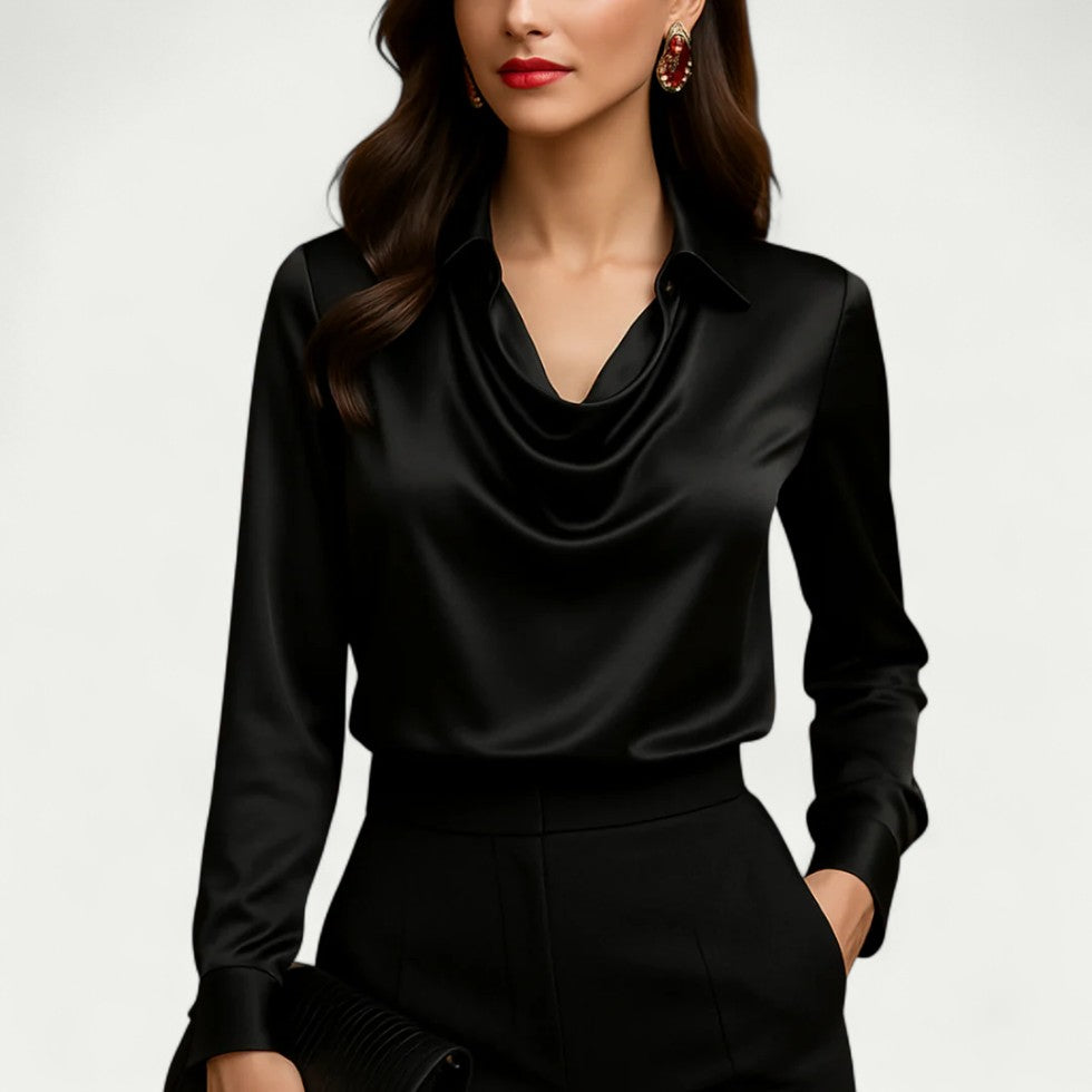 Satijnen Dames Blouse Met Gelaagde Halslijn | Luxe Van Kantoor Tot Cocktail