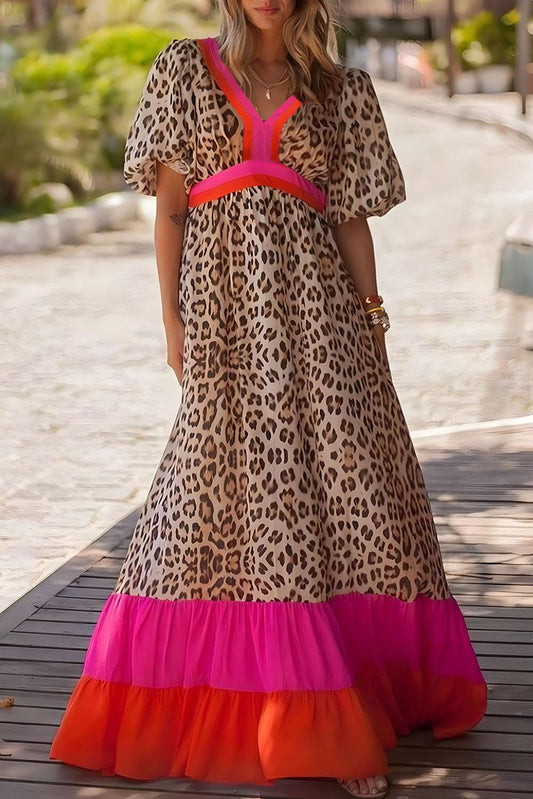 ZAYA | Dames Maxi Jurk Met Luipaard Print & Zomer Kleuren