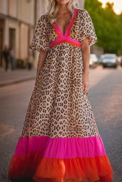 ZAYA | Dames Maxi Jurk Met Luipaard Print & Zomer Kleuren