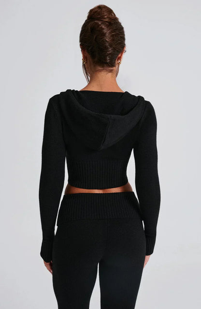 LIVIA | Gebreide Cropped Hoodie Dames Set Met Flare Legging – Comfortabel, Trendy & Ideaal Voor Casual Dagen
