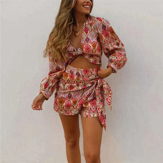 TINA | Elegante Dames Zomer Set Met Blousetop en Wikkelshort – Vrouwelijk, Speels & Zomers