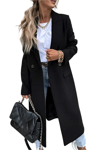 Elegante Wollen Winterjas Voor Dames – Lang Model Met Klassieke Pasvorm