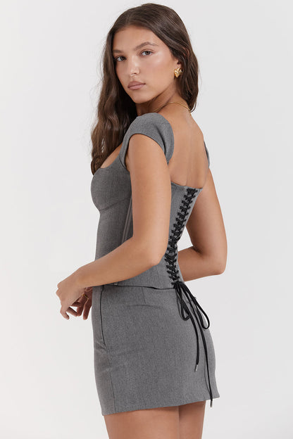 ROSALIE | Grijze Rok + Top Set Voor Dames - Elegant, Chic & Uniek