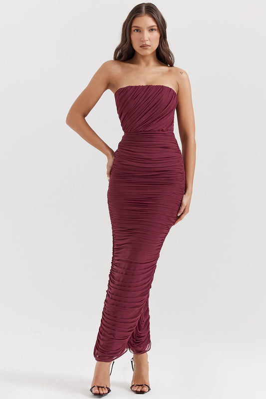 JORA | Elegante Bordeaux Avondjurk Voor Dames - Geplooid, Stijlvol & Flatterend