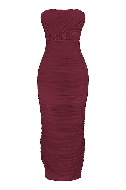 JORA | Elegante Bordeaux Avondjurk Voor Dames - Geplooid, Stijlvol & Flatterend
