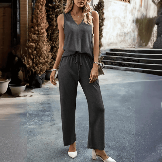 CHIARA | Tweedelige Dames Loungewear Set – Geribbelde Top en Broek Voor een Comfortabele & Casual Look