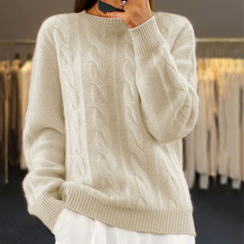 Dames wollen gebreide trui met kabel design – premium warmte & tijdloze stijl