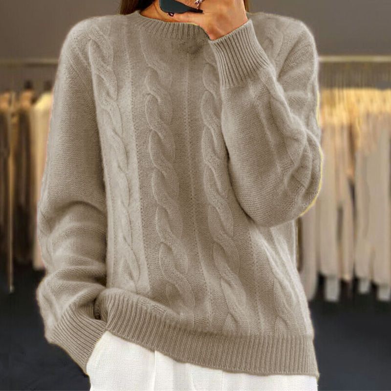 Dames wollen gebreide trui met kabel design – premium warmte & tijdloze stijl