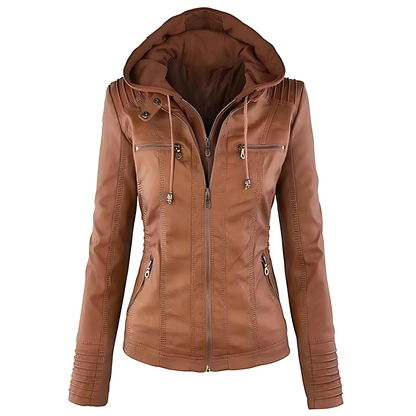 Dames casual gewatteerde leren jas – stijlvol, warm & praktisch met dubbele rits