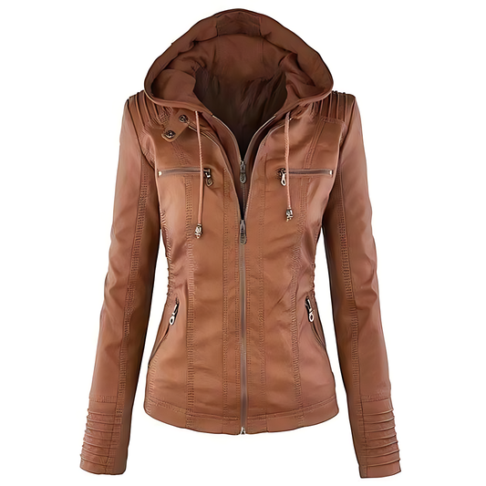 Dames casual gewatteerde leren jas – stijlvol, warm & praktisch met dubbele rits