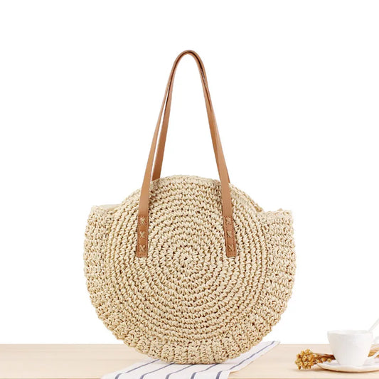 DASHA | Zomerse Ronde Gevlochten Strandtas voor Dames