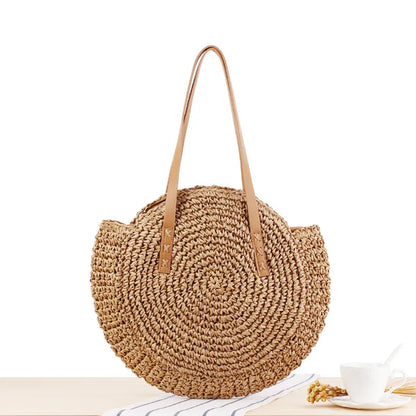 DASHA | Zomerse Ronde Gevlochten Strandtas voor Dames